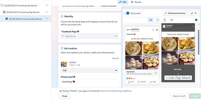 Restaurant social media ads