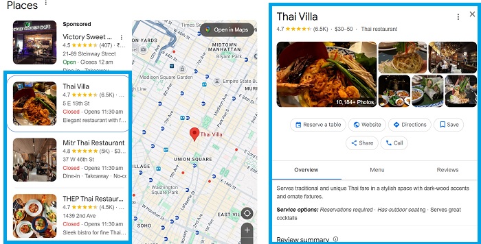 Google Business Listing for Small Restaurant